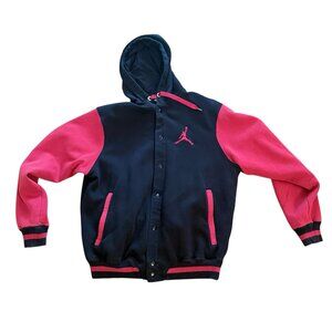 Vtg Nike Air Jordan Varsity Hoodie Snap Front Black Red Embroidered Size XXL